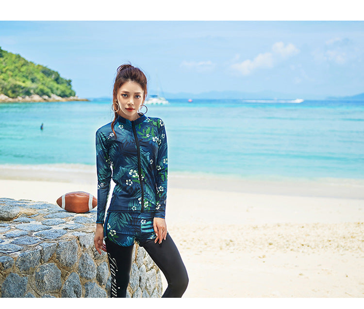 Women's 5-Piece Long Sleeve Rash Guard Set | UV/SPF Swim Shirt & Leggings