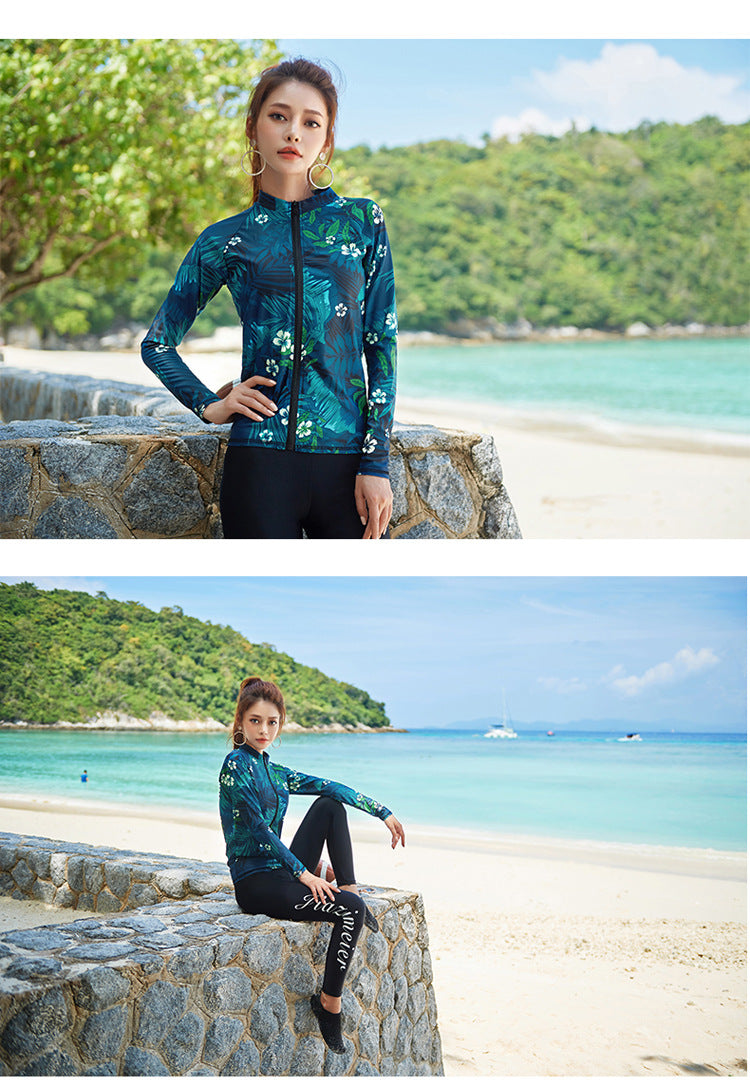 Women's 5-Piece Long Sleeve Rash Guard Set | UV/SPF Swim Shirt & Leggings