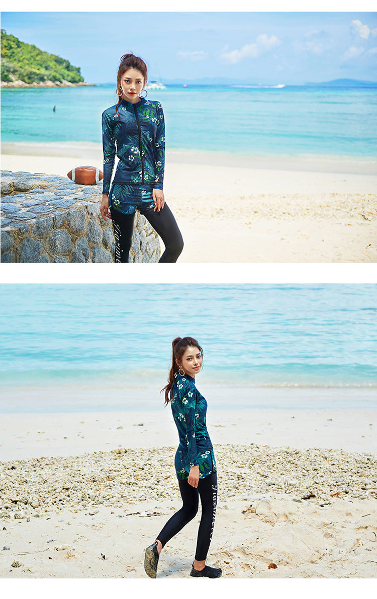 Women's 5-Piece Long Sleeve Rash Guard Set | UV/SPF Swim Shirt & Leggings