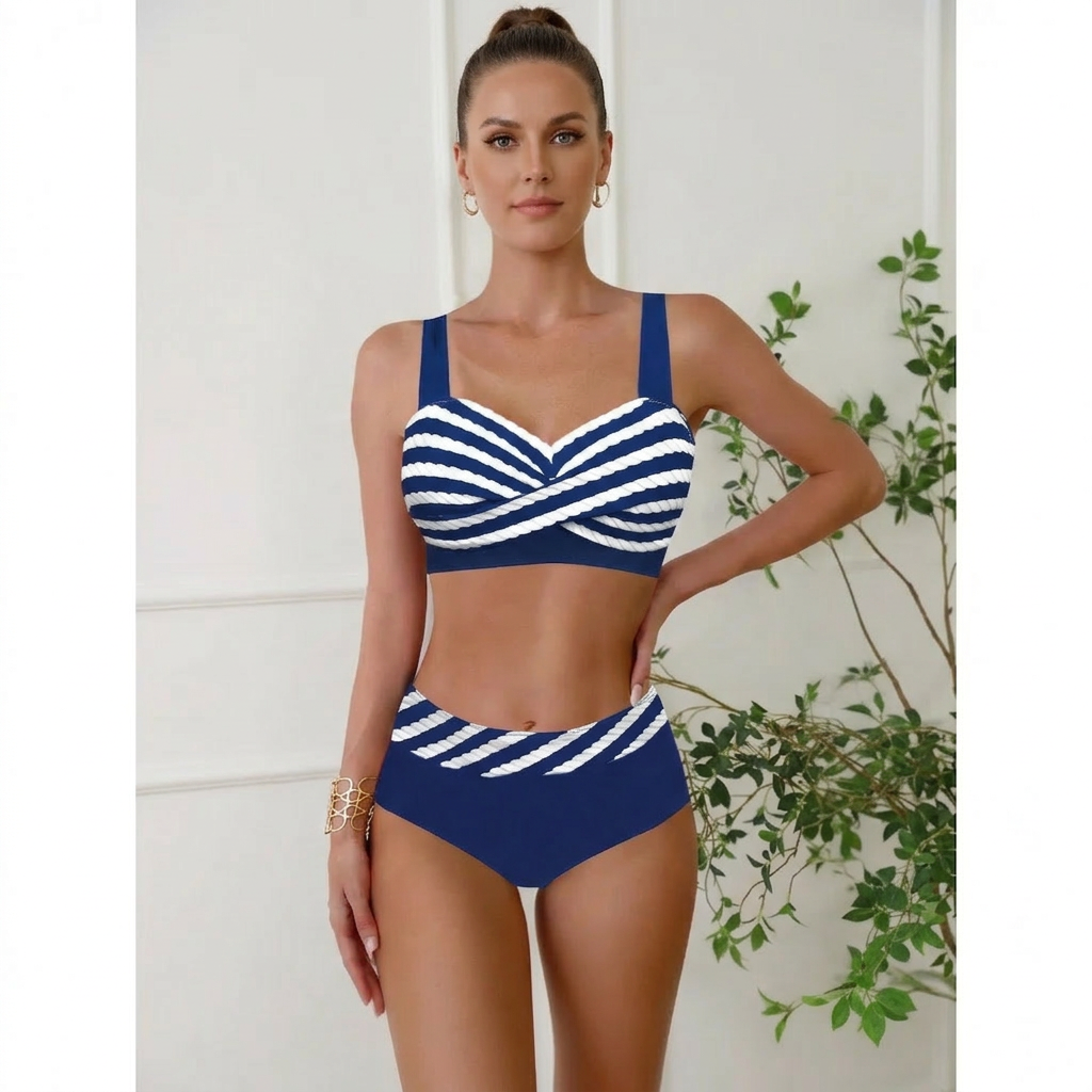 Women's Fried Dough Twists Print Bikini Set | High Waist Shorts Two Piece Swimwear S-5XL