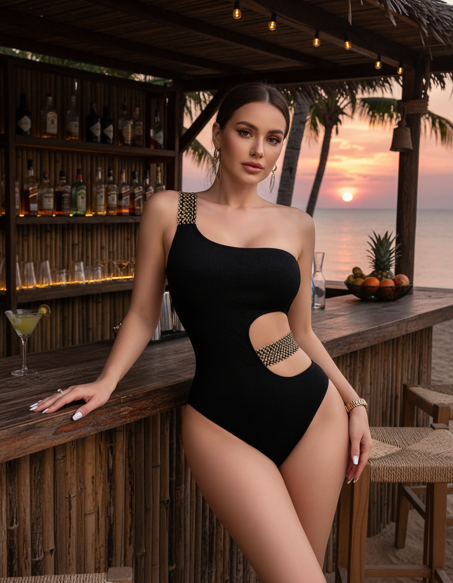 Women's Black Micro Swimsuit | Push Up Swimwear for Beach