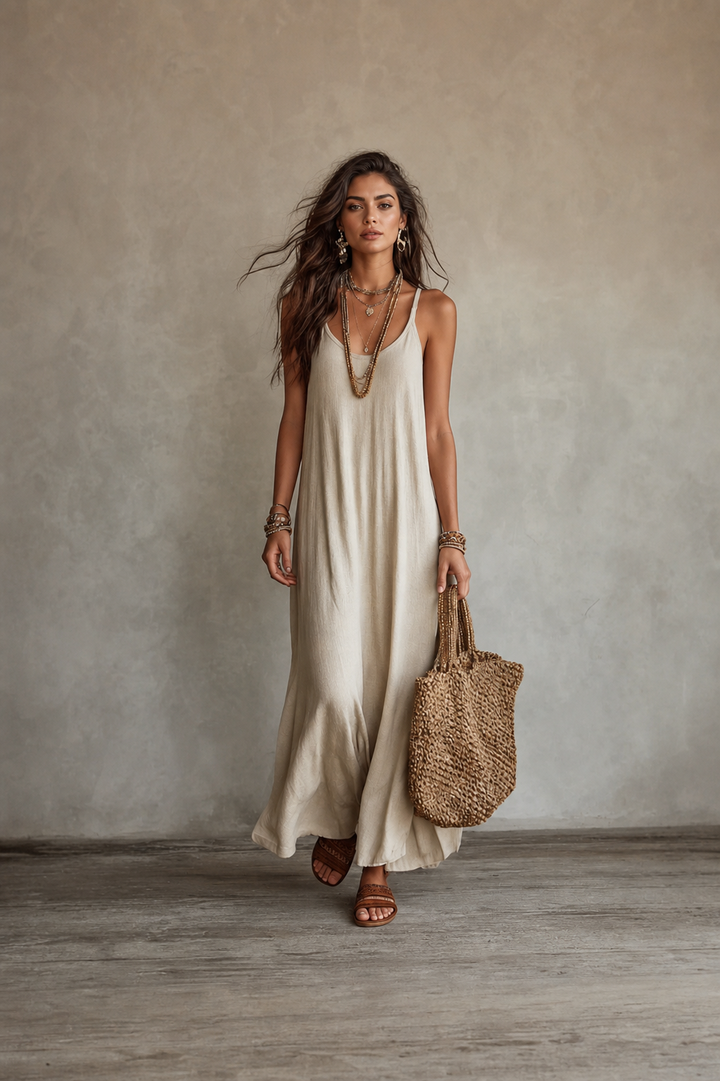Women's Backless Cami Maxi Dress | Spaghetti Strap Sleeveless Boho Beach Wear