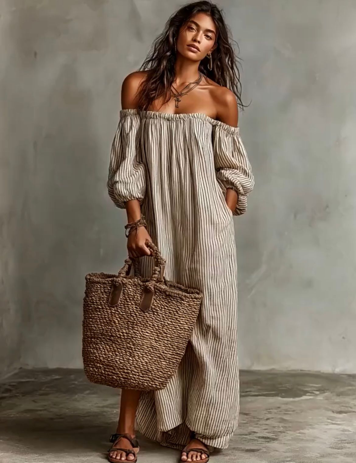 Women's Striped Patchwork Maxi Dress | Slash Neck Elegant Summer Party Wear