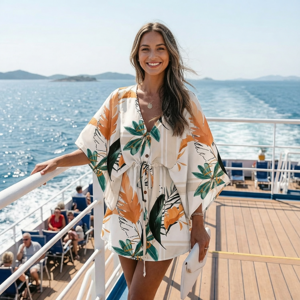 Women's Floral Print Batwing Sleeve Dress | V-Neck Ruffle Hem Boho Summer