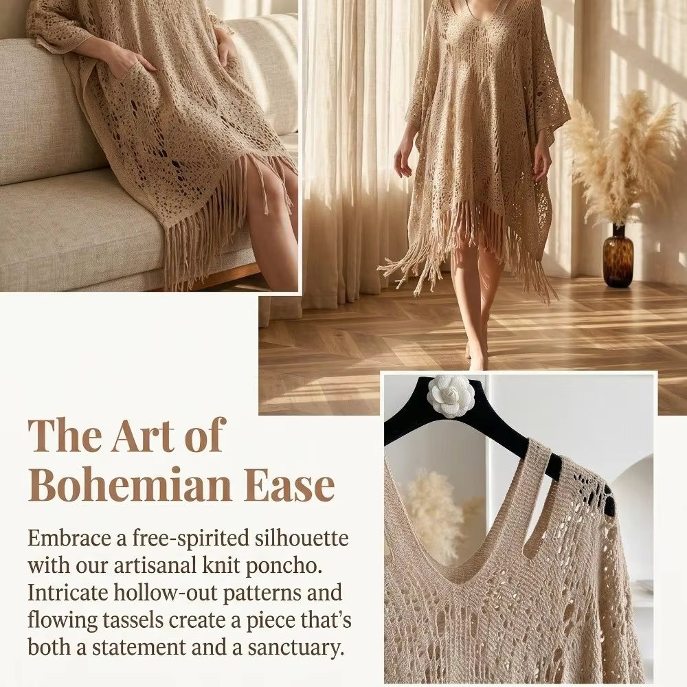 Women's Crochet Beach Shawl | Bohemian Tassel Sun Protection Cover Up