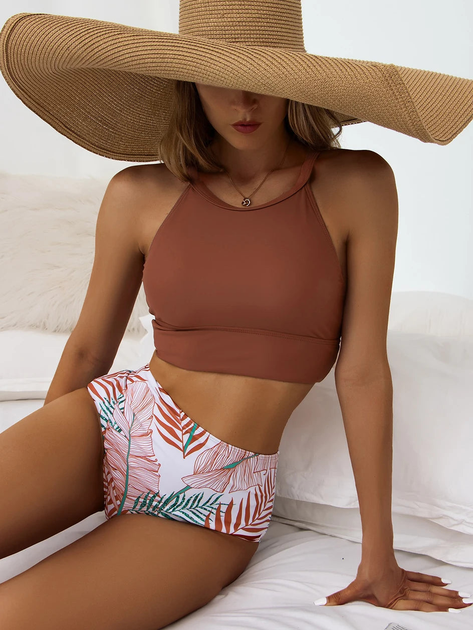 Women's High Neck Bikini Set | High Waist Two-Piece Swimwear