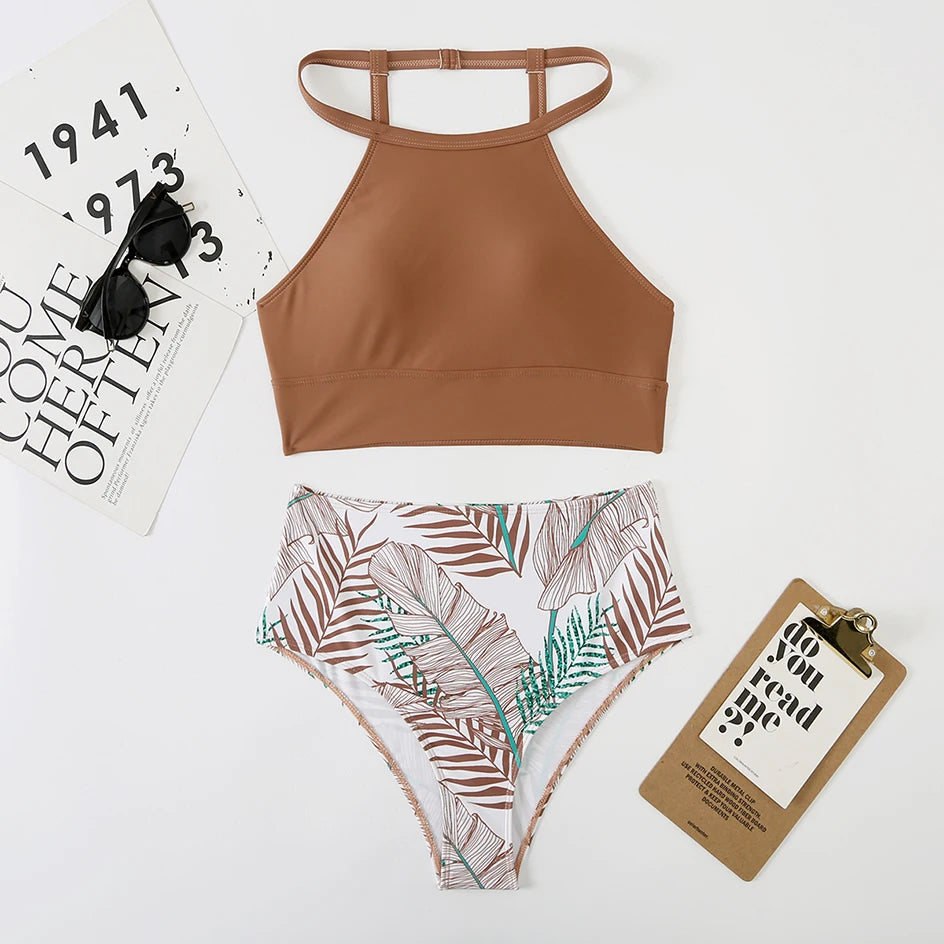 Women's High Neck Bikini Set | High Waist Two-Piece Swimwear