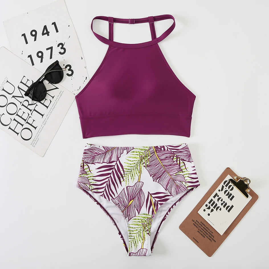 Women's High Neck Bikini Set | High Waist Two-Piece Swimwear
