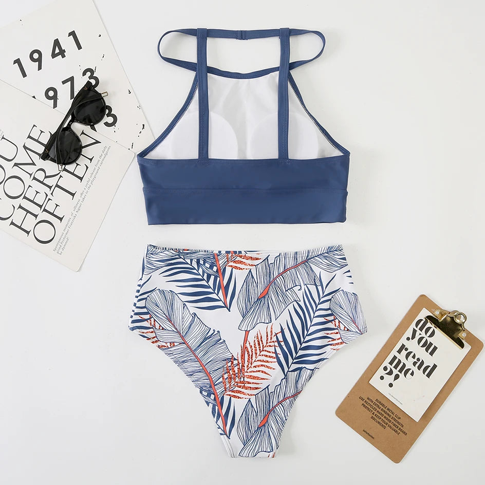 Women's High Neck Bikini Set | High Waist Two-Piece Swimwear