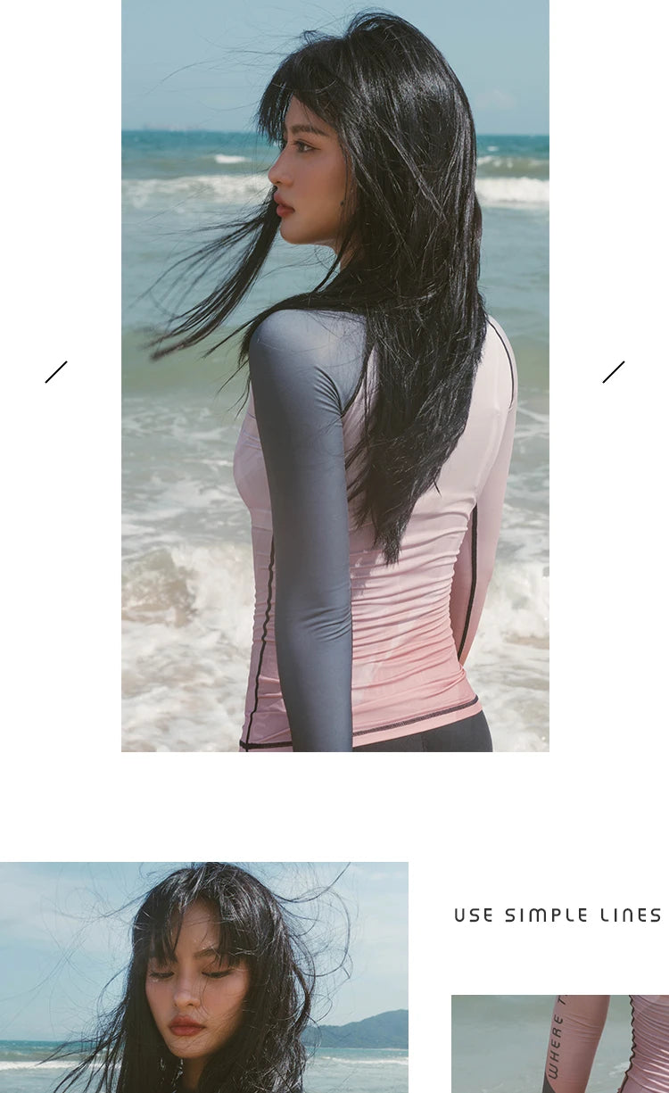 Nu-June Women's Long Sleeve Rash Guard Set | UPF 50+ Push Up Swimsuit with High Waist Bottoms