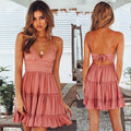 Women's White Lace V-Neck Mini Dress | Spaghetti Strap Boho Beach Party Dress