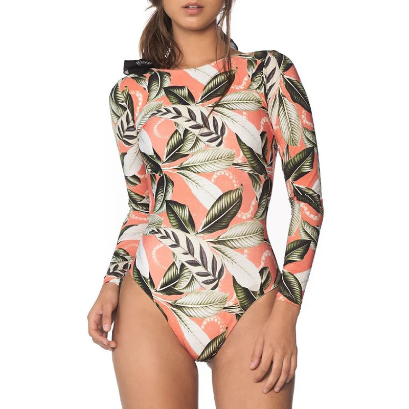 TYAKKVE Women's Long Sleeve Rash Guard One Piece Swimsuit | Print High Neck Bodysuit