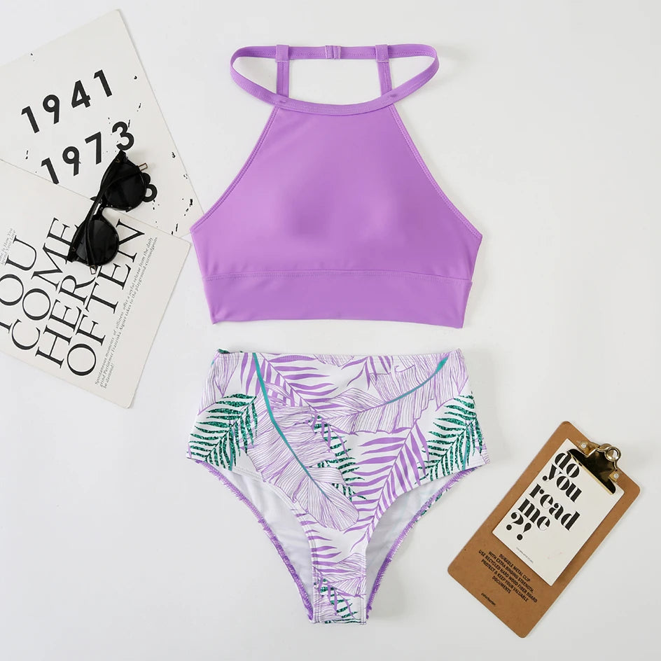 Women's High Neck Bikini Set | High Waist Two-Piece Swimwear