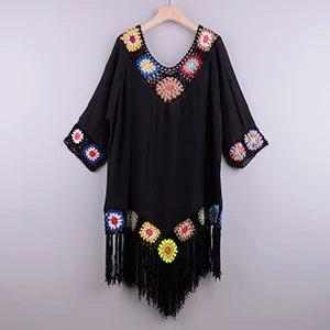 White Crochet Bikini Cover Up | Fringe Trim Tunic Beach Dress for Women