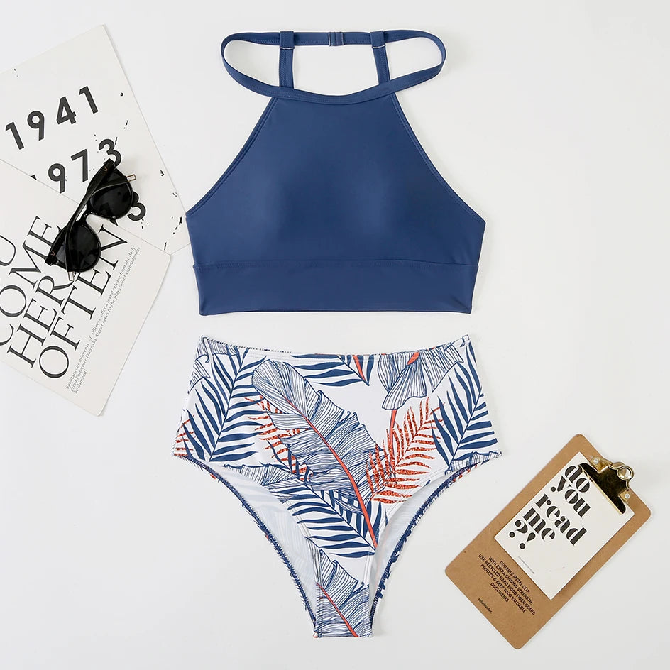 Women's High Neck Bikini Set | High Waist Two-Piece Swimwear