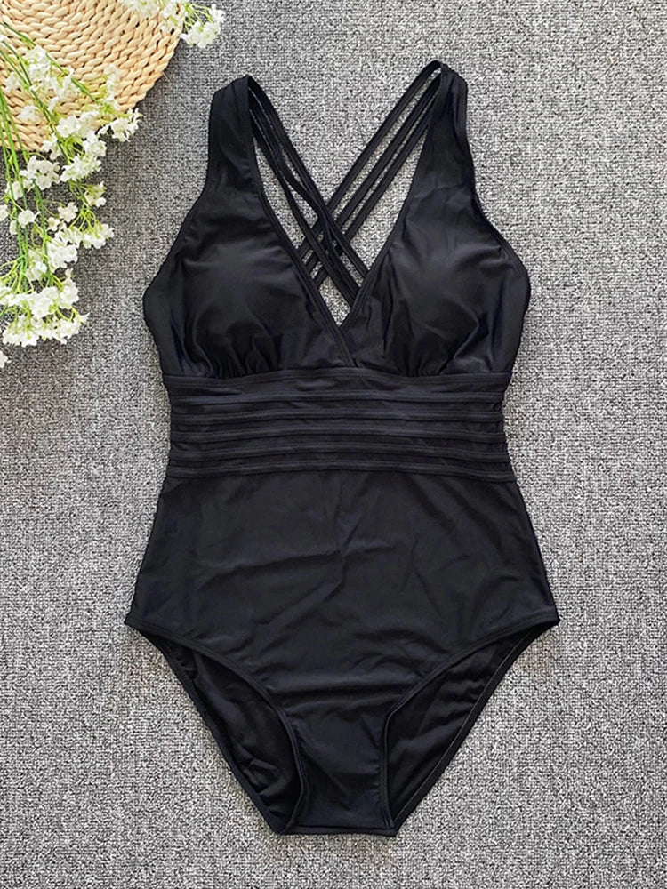 Women's Backless Bandage Monokini | Cross Back One-Piece Swimsuit with Push Up