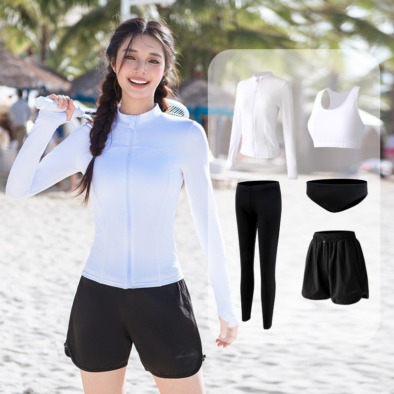 Women's 5-Piece Long Sleeve Rash Guard Set | Swim Shirt, Leggings & Bikini with UV Protection