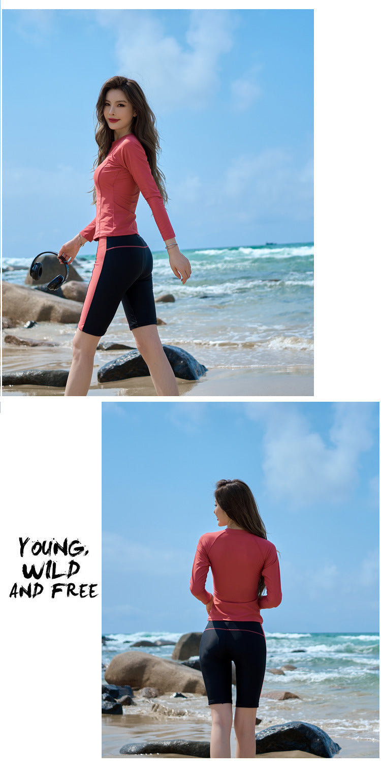 Women's 2-Piece Long Sleeve Rash Guard Set | UV Sun Protection Swim Top & Bottoms