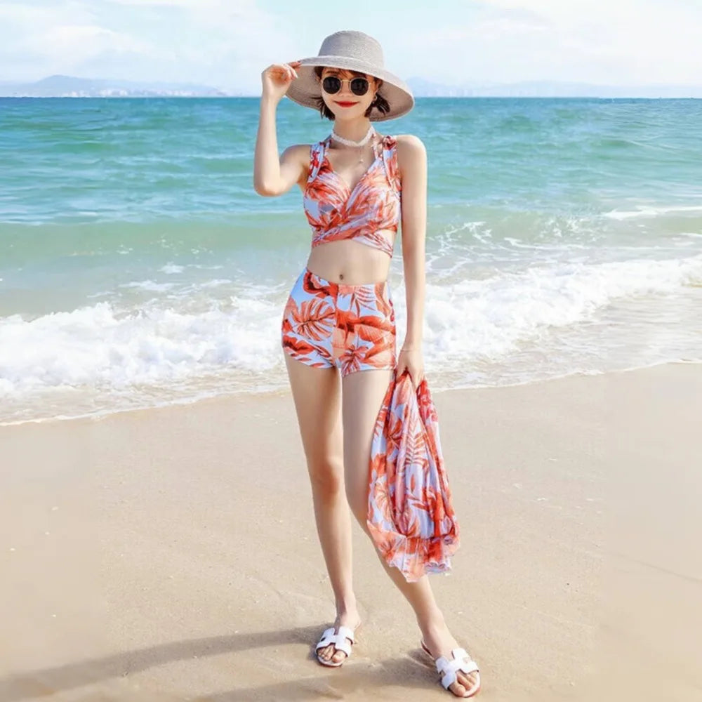 Gradient Floral 3 Piece Bikini Set - Fashion Slimming Split Style for Sun Protection