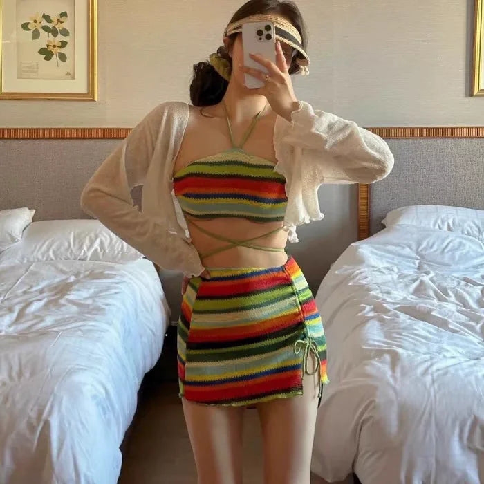 Women's Color Block Knitted Bikini Set | Sexy Two-Piece Swimwear
