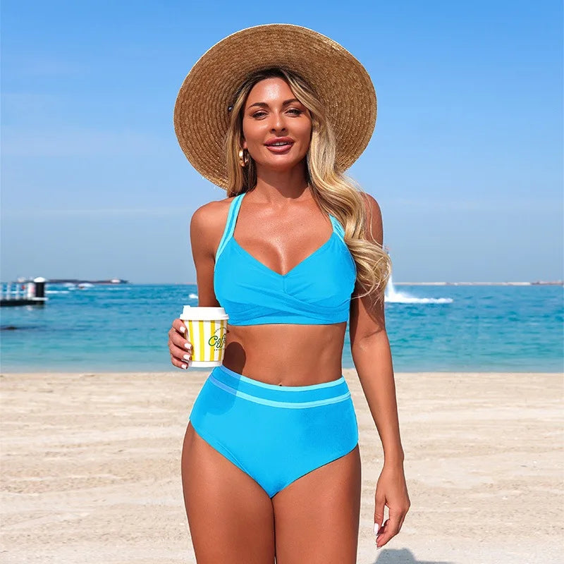 Women's High Waist Bikini Set 2026 | Y2K Sporty Two-Piece Swimsuit