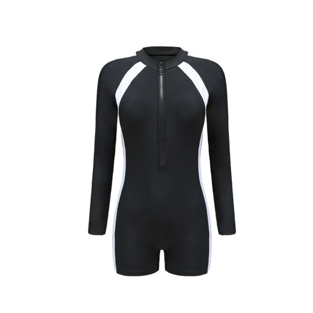 Women's Black and White Patchwork One Piece Swimsuit | Quick-Dry Slimming Swimwear
