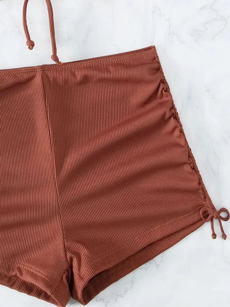 Women's High Waist Tie Side Bikini | Square Leg Swimsuit for Beach Summer
