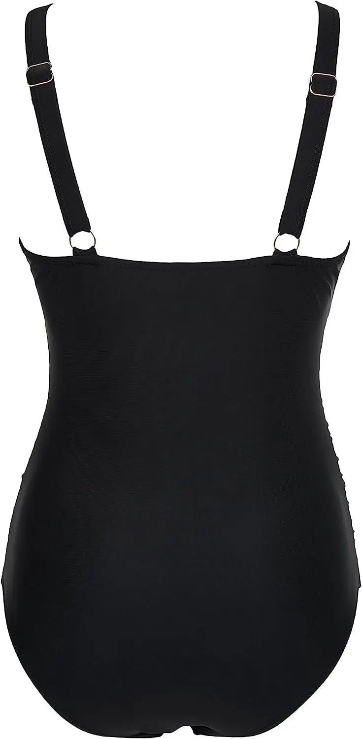 Deep V Neck One Piece Swimsuit - Removable Bra Plain Monokini for Women