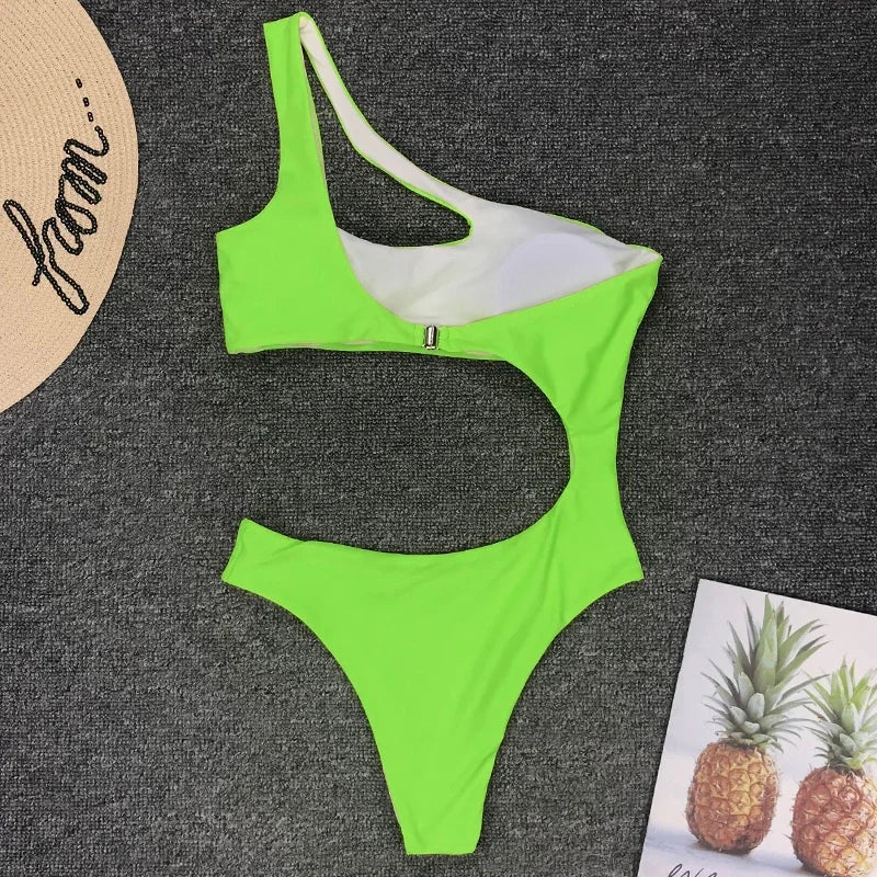 Women's Asymmetric One Shoulder One Piece Swimsuit | High Cut Monokini Swimwear