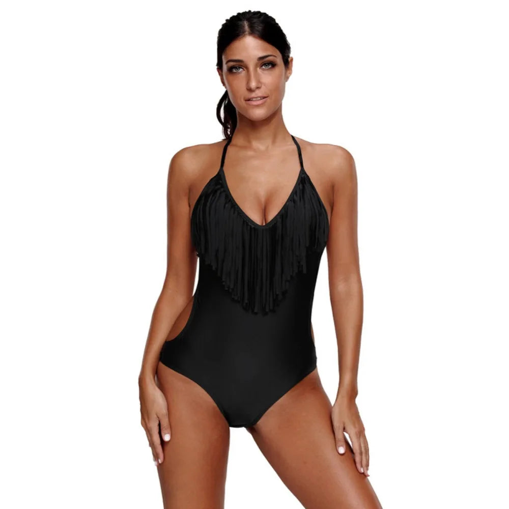 Women's Fringe Trim One-Piece Swimsuit | Spaghetti Strap Tummy Control Bathing Suit