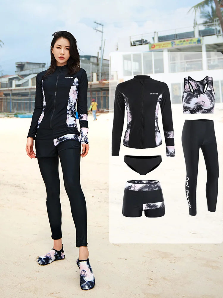 Women's Long Sleeve Rash Guard Set | UV Protection Surfing Swimsuit