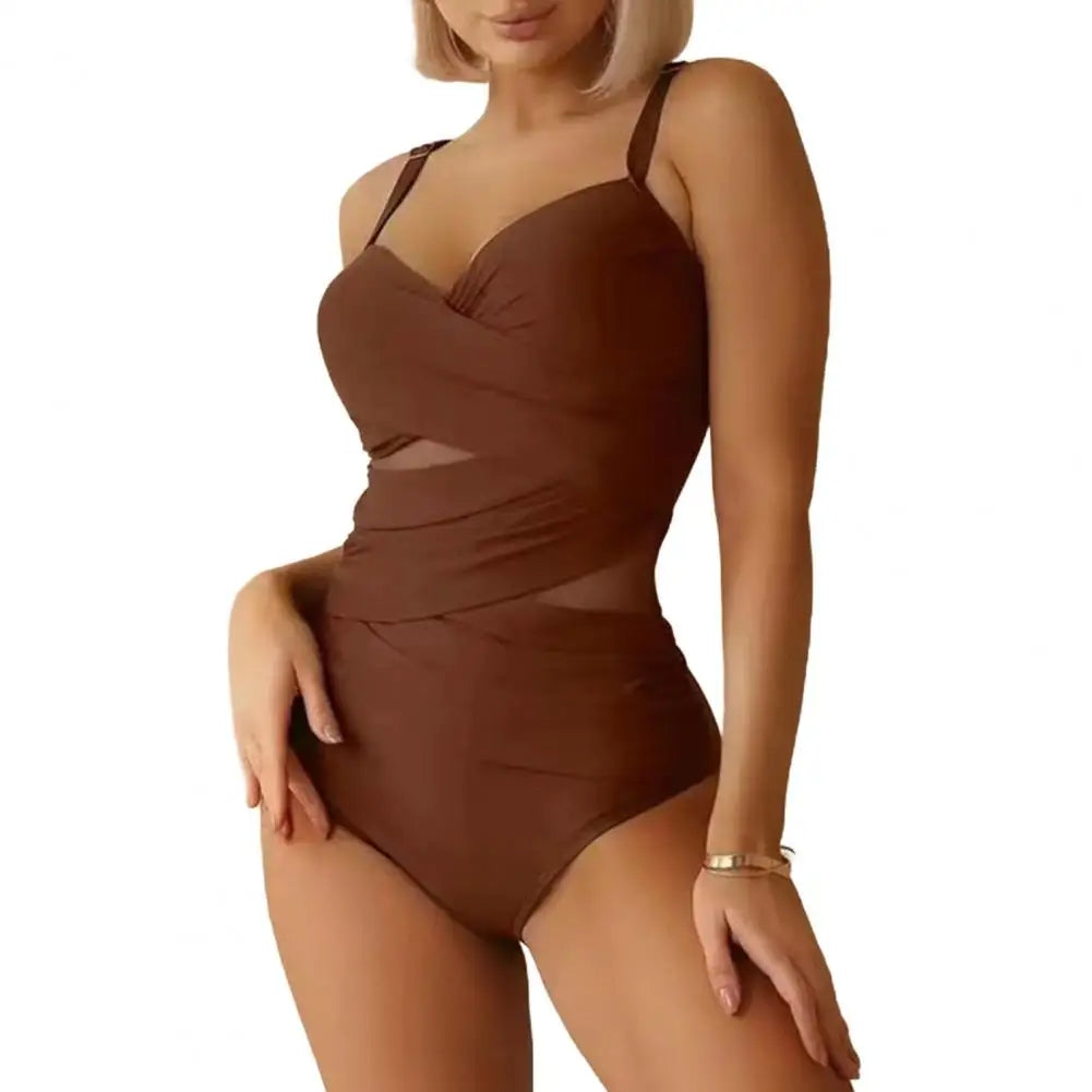 Black Mesh One Piece Swimsuit - with Tummy Control & Stylish Cutouts for the Beach