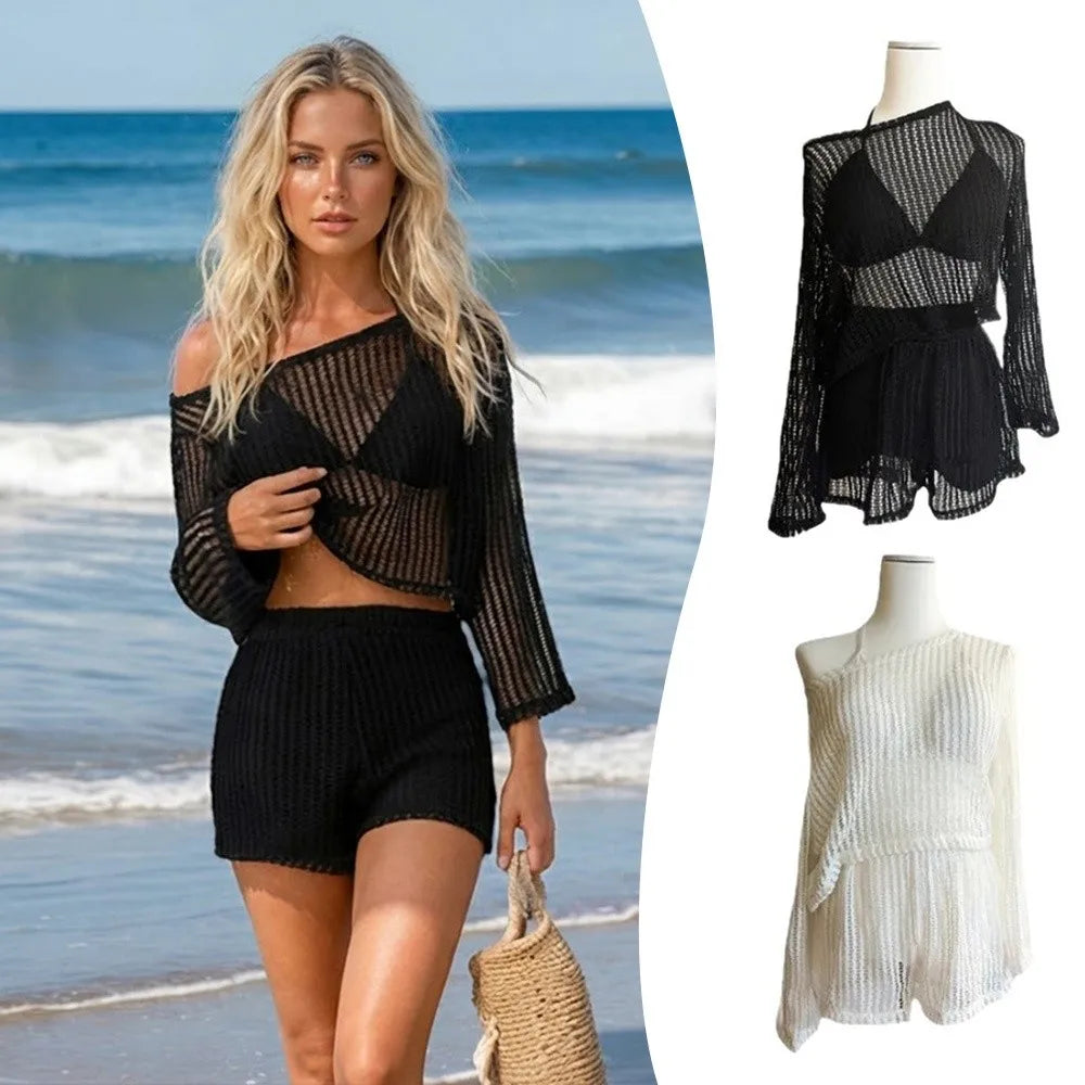 Women's 3-Piece Hollow Out Bikini Set | Loose Fit Cover Up for Beach Vacation