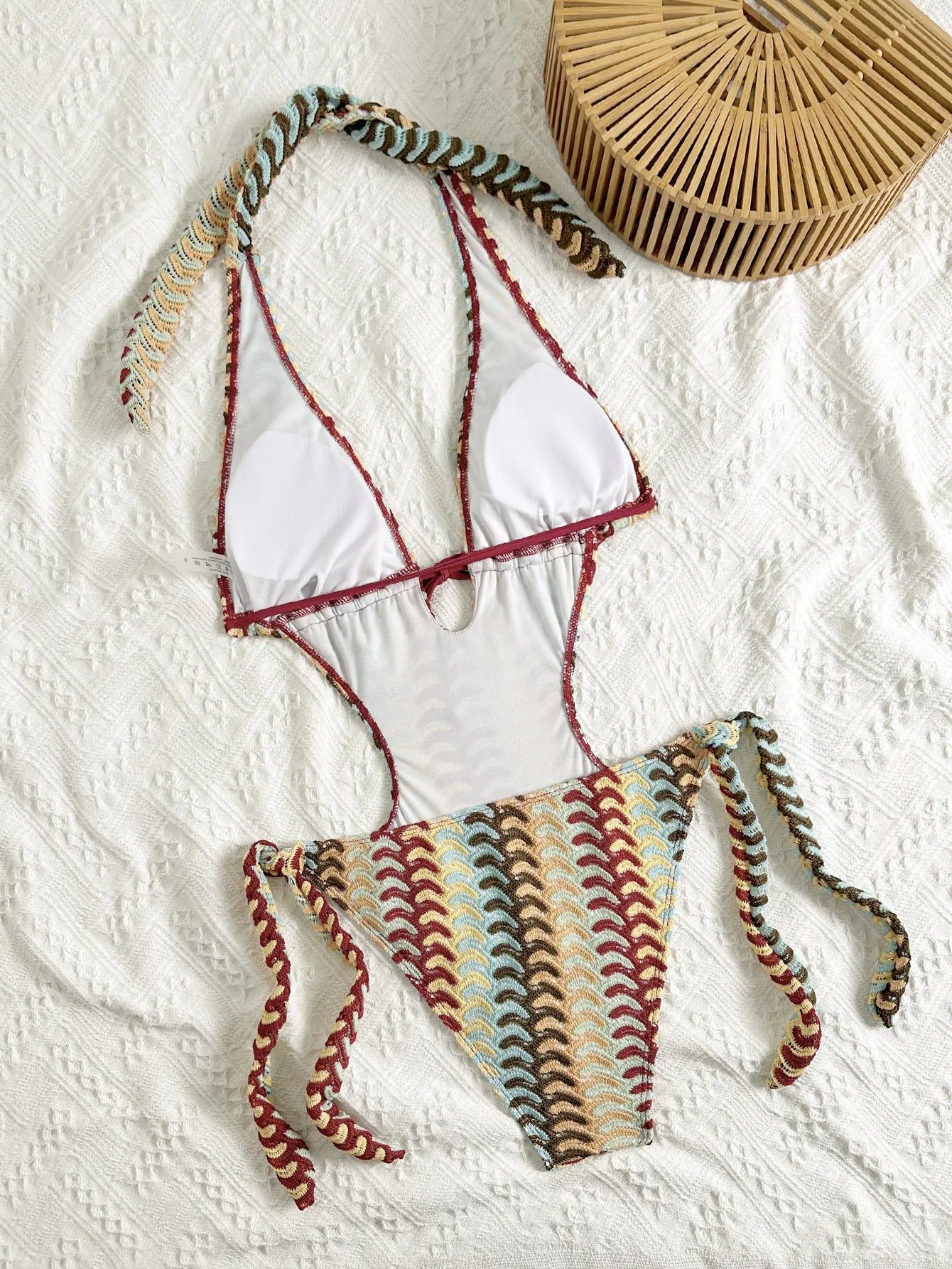 Women's Retro Striped Halter One Piece Swimsuit | Deep V Hollow Out Bandage Monokini
