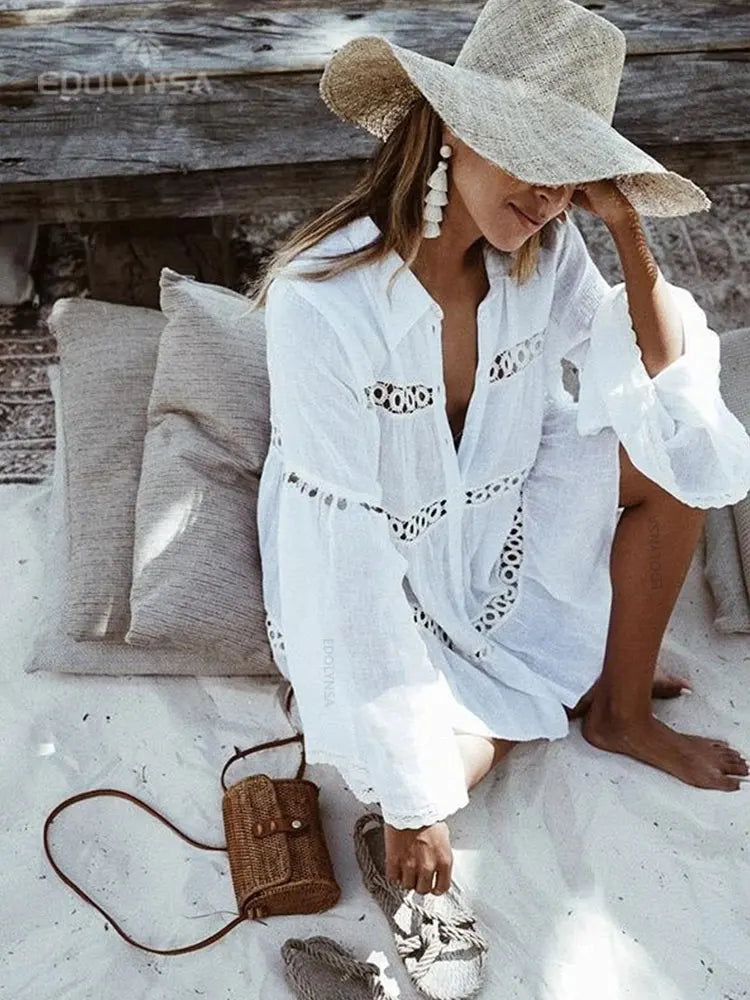 Women's V-Neck Beach Cover Up Dress | Casual Summer Tunic for Swimwear
