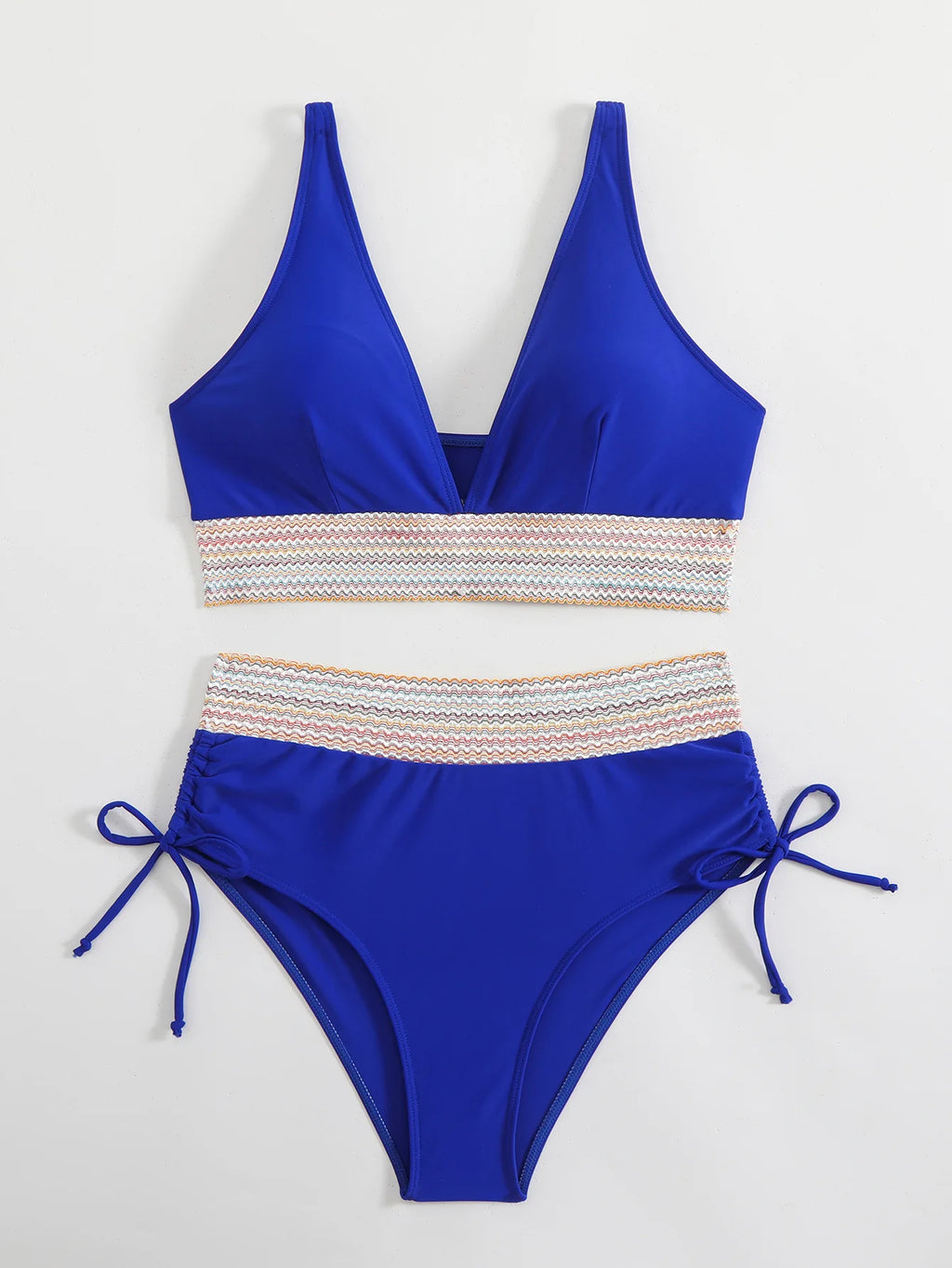 Solid Color Drawstring Bikini Set - High Waist Patchwork Separate Swimwear for Women