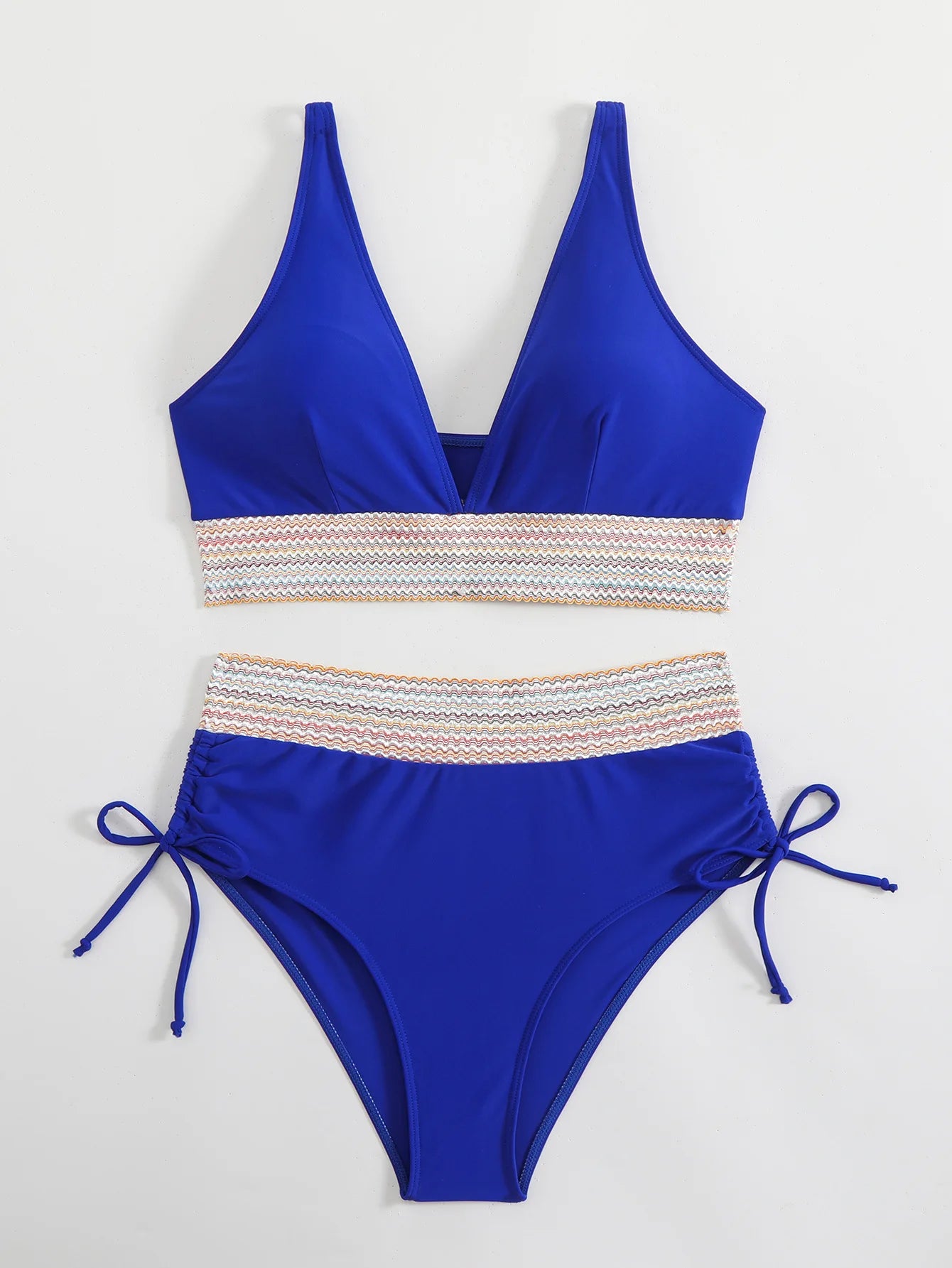 Solid Color Drawstring Bikini Set - High Waist Patchwork Separate Swimwear for Women