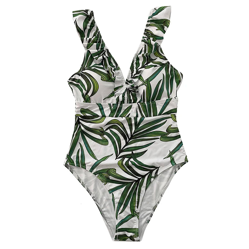 Women's Striped Ruffle One Piece Swimsuit | Vintage Print Monokini Beachwear
