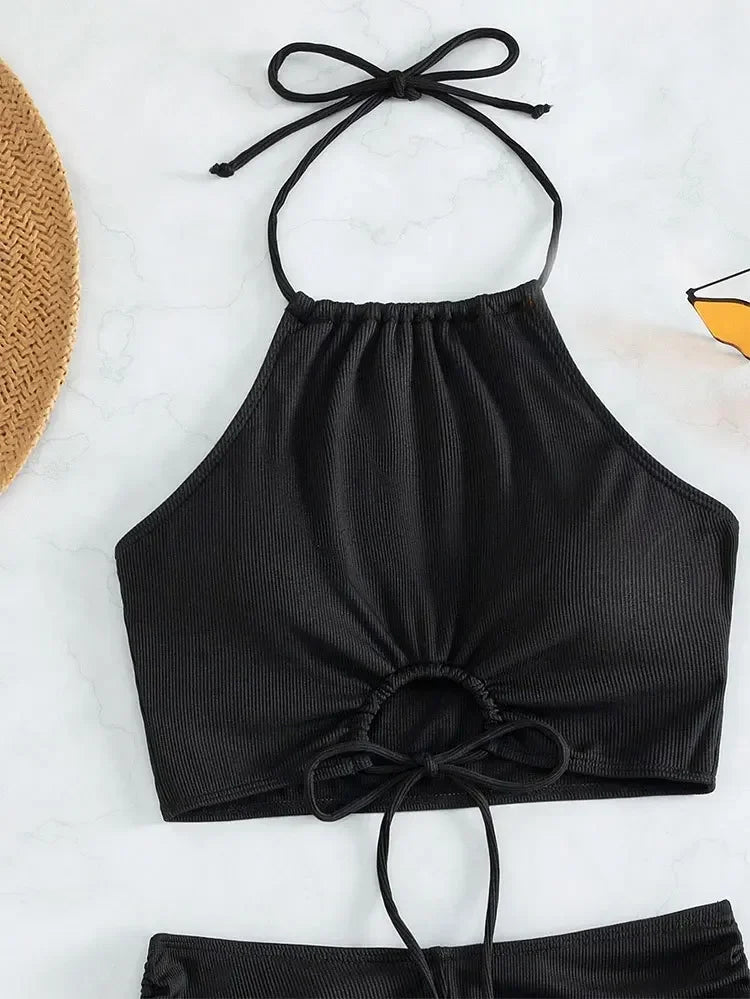 Women's High Waist Tie Side Bikini | Square Leg Swimsuit for Beach Summer