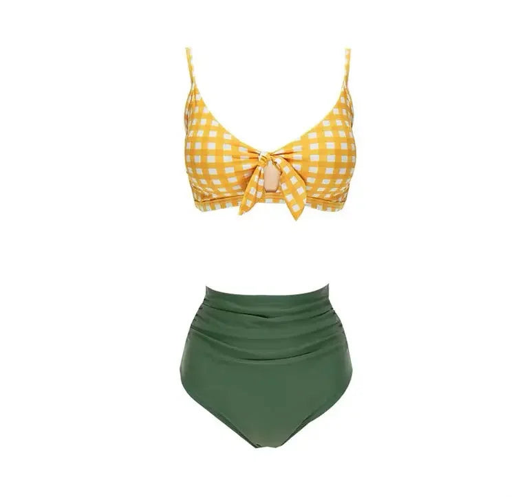 Women's High Waist Strap Bikini Set | Gathered Top with Slimming Fit