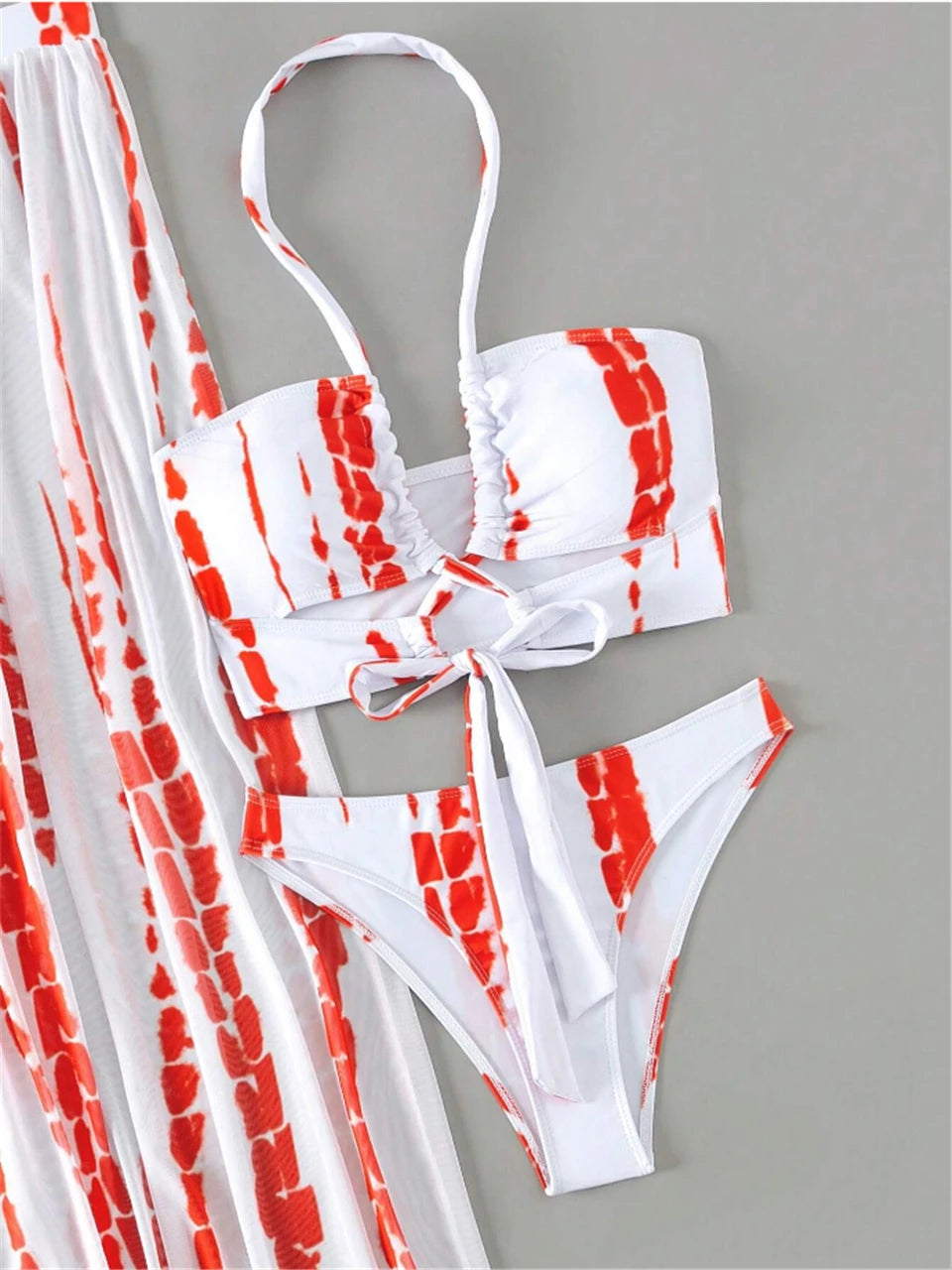 Tie Dye 3 Piece Bikini Set for Women - Cross Halter Swimsuit with Cover Up Pants