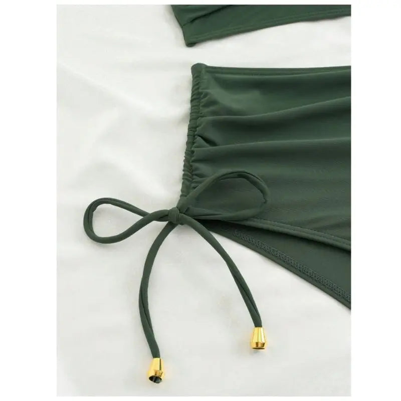 CIKINI Women's High Waist Criss-Cross Bikini Set | Metal Pendant & Adjustable Drawstring