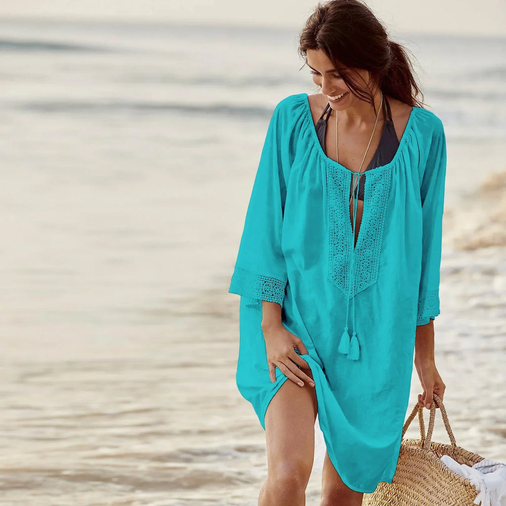 Women's Chiffon Lace Patchwork Beach Blouse | Sun Protection Cover Up