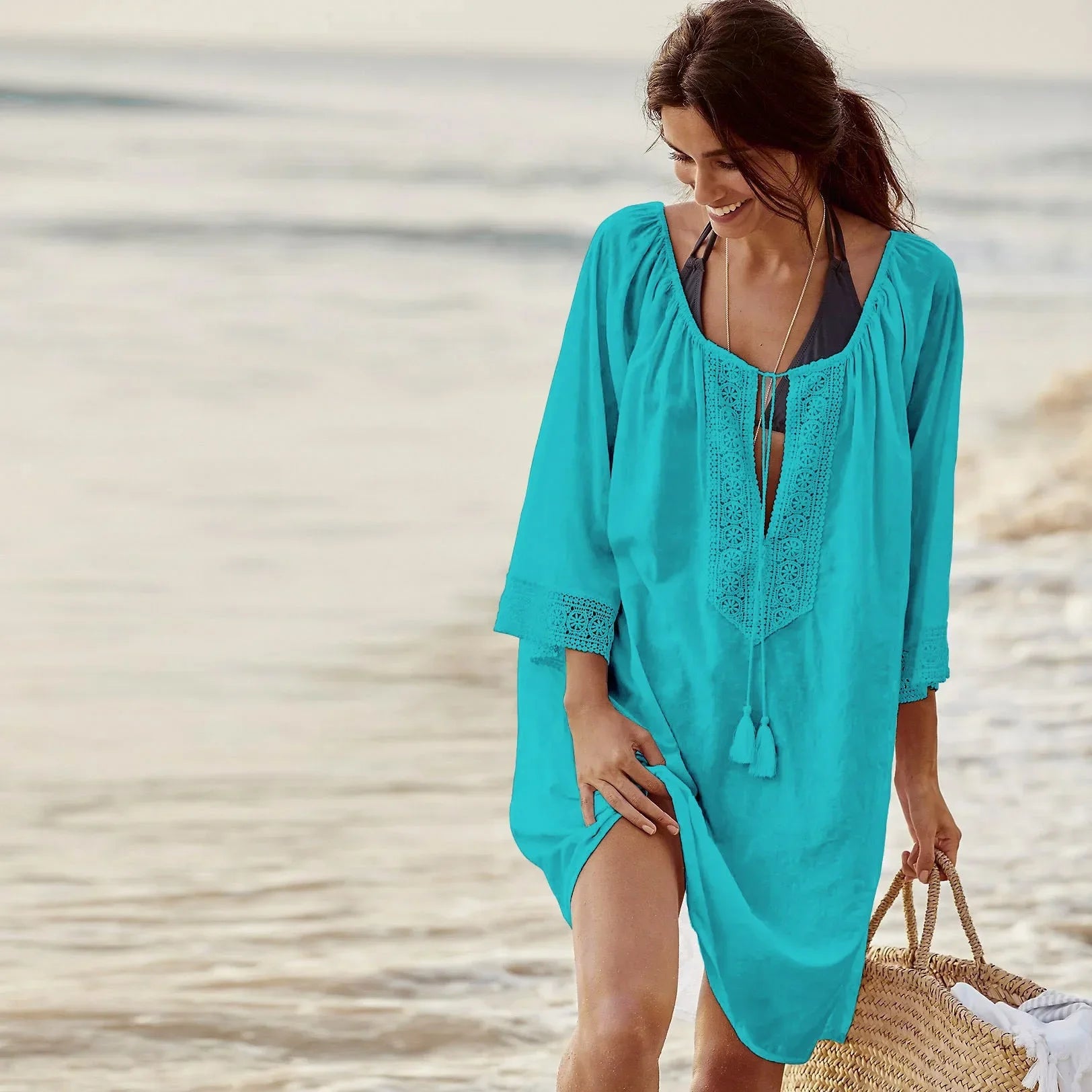 Women's Chiffon Lace Patchwork Beach Blouse | Sun Protection Cover Up