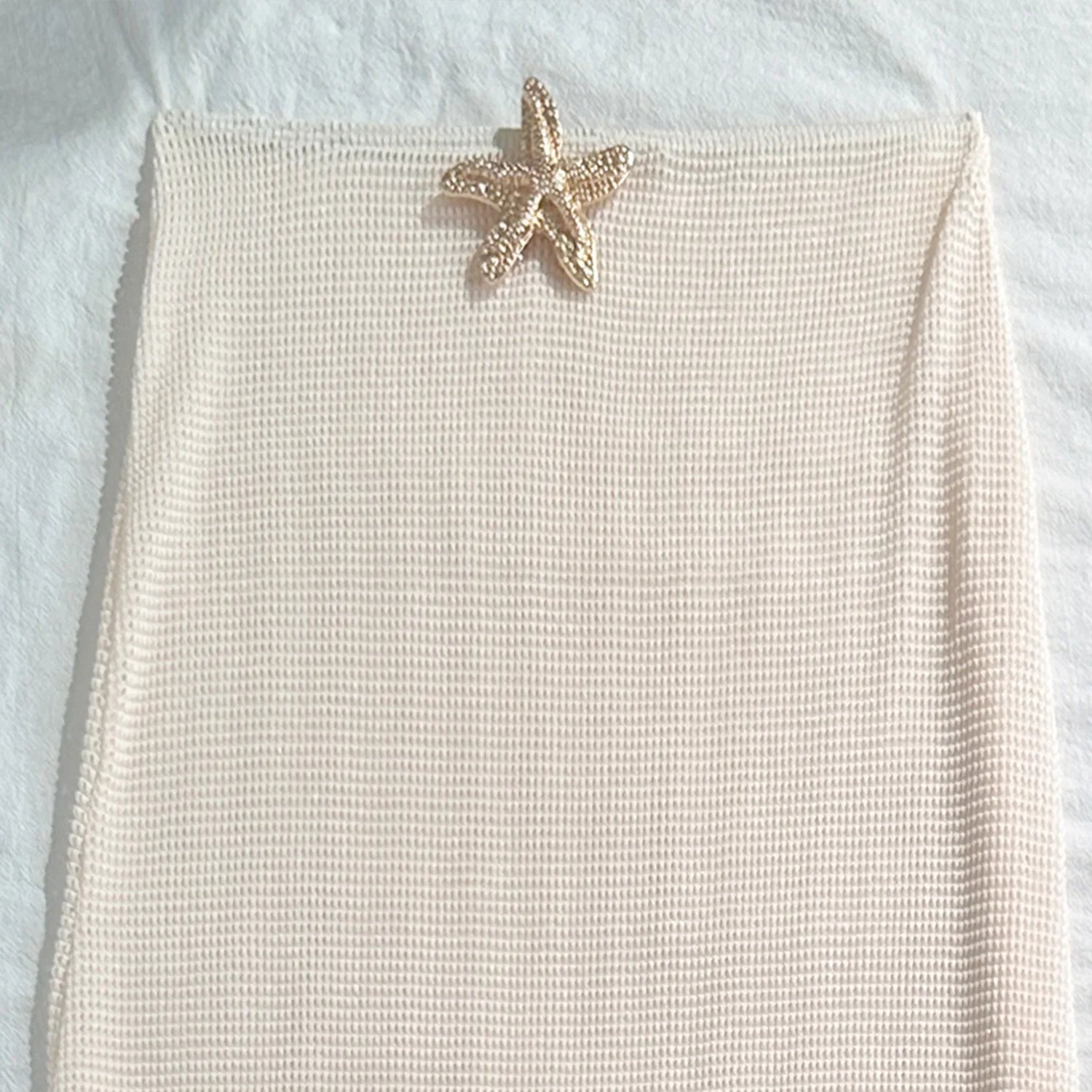 Solid Color 3 Piece Bikini Set with Mesh Skirt - Starfish Swimsuit for Women