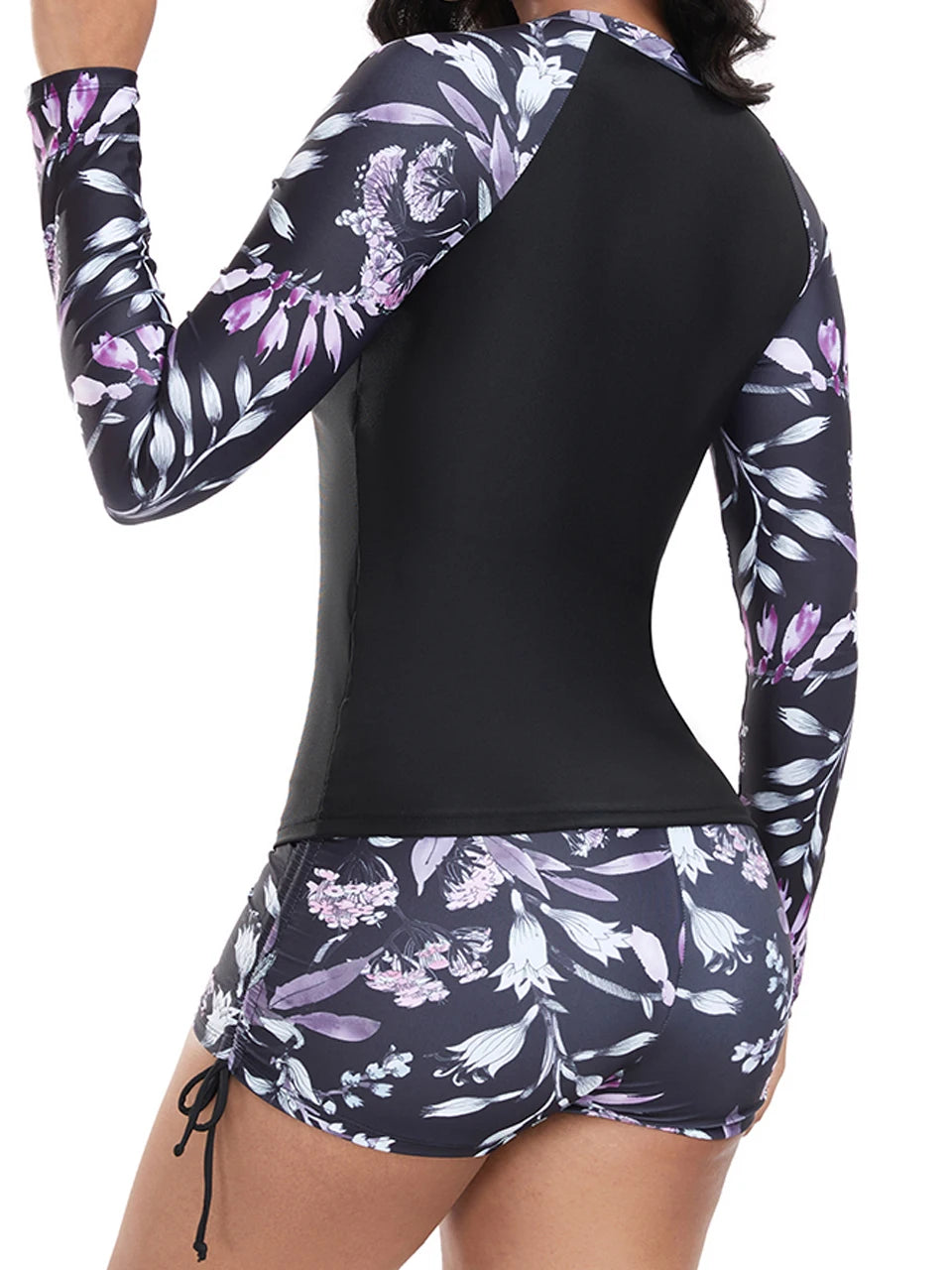 Women's 2 Piece Print Swimsuit - Long Sleeve Zipper Top for Surfing & Sport Diving