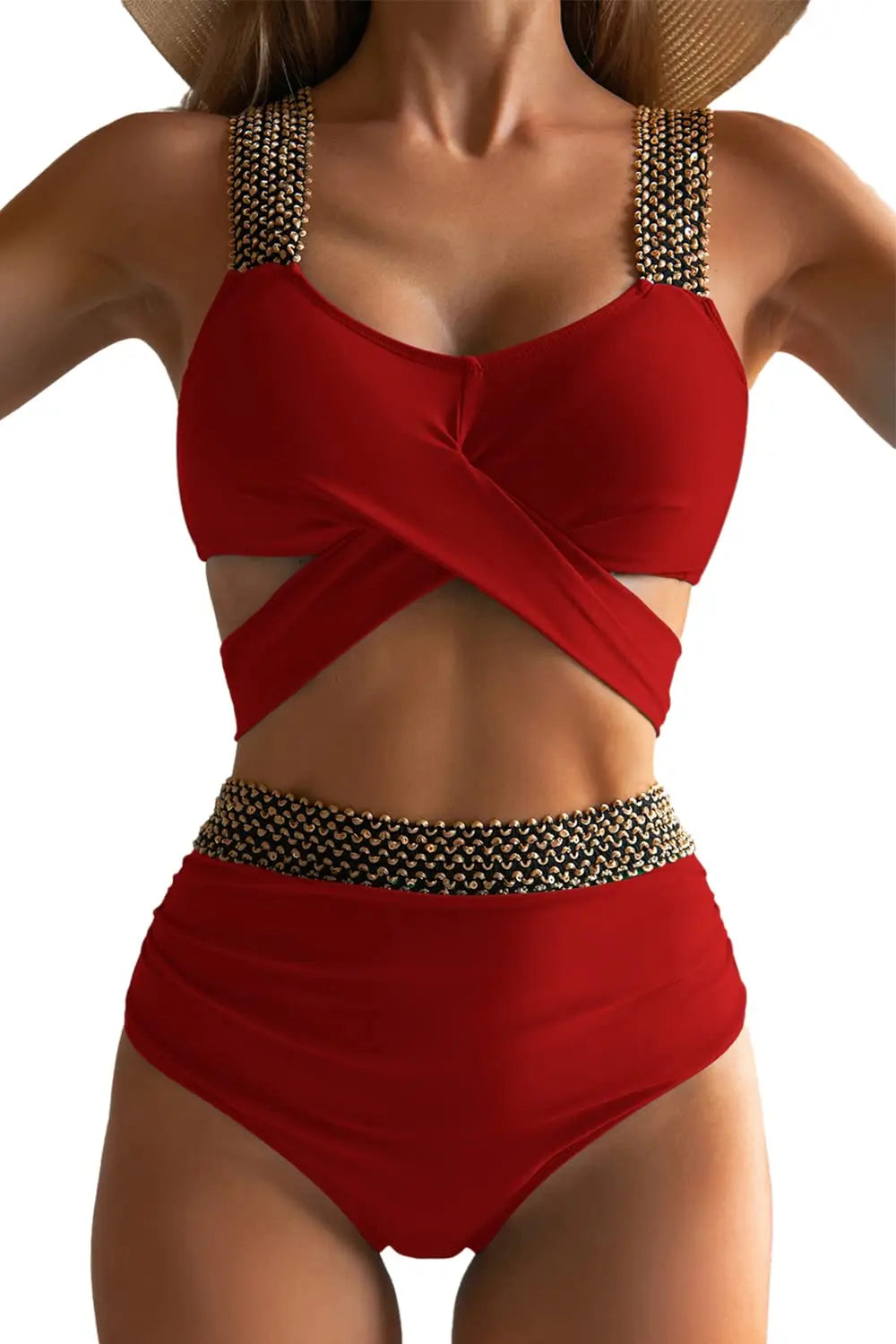 Black Cross High Waist Bikini Set - Solid Swimsuit for Women | 2025 Summer Beachwear