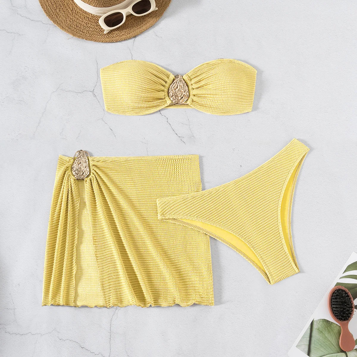 Women's 3-Piece Floral Push Up Bikini Set | Sarong Cover-Up Skirt Swimwear