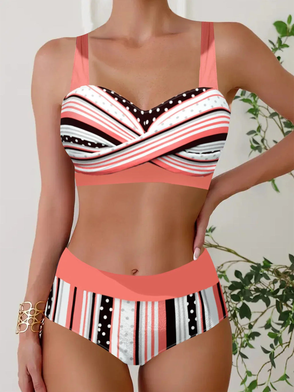 Women's Fried Dough Twists Print Bikini Set | High Waist Shorts Two Piece Swimwear S-5XL