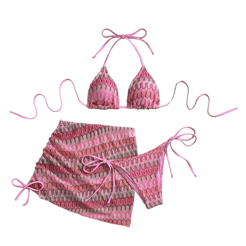 Women's 3-Piece Brazilian Bikini Set | Halter Swimwear for Summer Beach